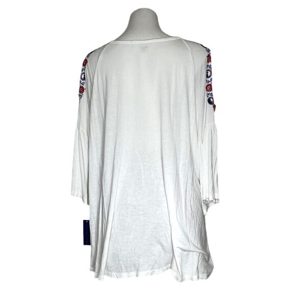 NYGARD White Cold Shoulder Peasant Embroidered Boho Top Plus Size 1X NEW NWT - Picture 6 of 11